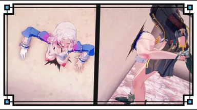 honkai (series), honkai: star rail, caelus (honkai: star rail), march 7th (honkai: star rail), ass, ass shake, big breasts, hyper breasts, leg grab, rape, stuck, stuck in wall, animated, mp4, no sound, tagme, video