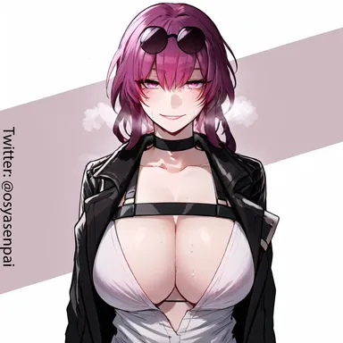 osyasenpai, stable diffusion, honkai (series), honkai: star rail, mihoyo, kafka (honkai: star rail), 1girls, big breasts, breasts, cleavage, female, female only, long hair, looking back, purple eyes, purple hair, solo, solo female, ai generated