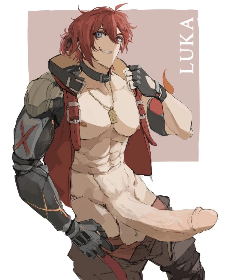 jncx 325, honkai: star rail, luka (honkai: star rail), big pecs, big penis, gay, male, muscles, pretty boy, red hair, solo, white skin