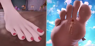 aswababa, honkai: star rail, yunli (honkai: star rail), barefoot, blue hair, feet, female, femdom, foot fetish, foot focus, giantess, girl, naked male, red nails, red toenails, shrunken male, stepped on, stuck to foot, tiny male, blender, blender cycles, mmd