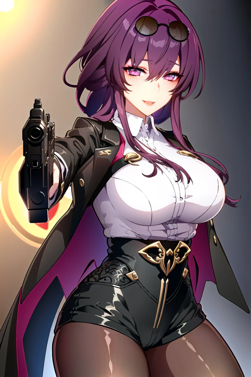 stable diffusion, honkai: star rail, kafka (honkai: star rail), 1girls, curvaceous, curvy body, curvy female, curvy figure, female focus, female only, huge breasts, seductive look, voluptuous, voluptuous female, ai generated