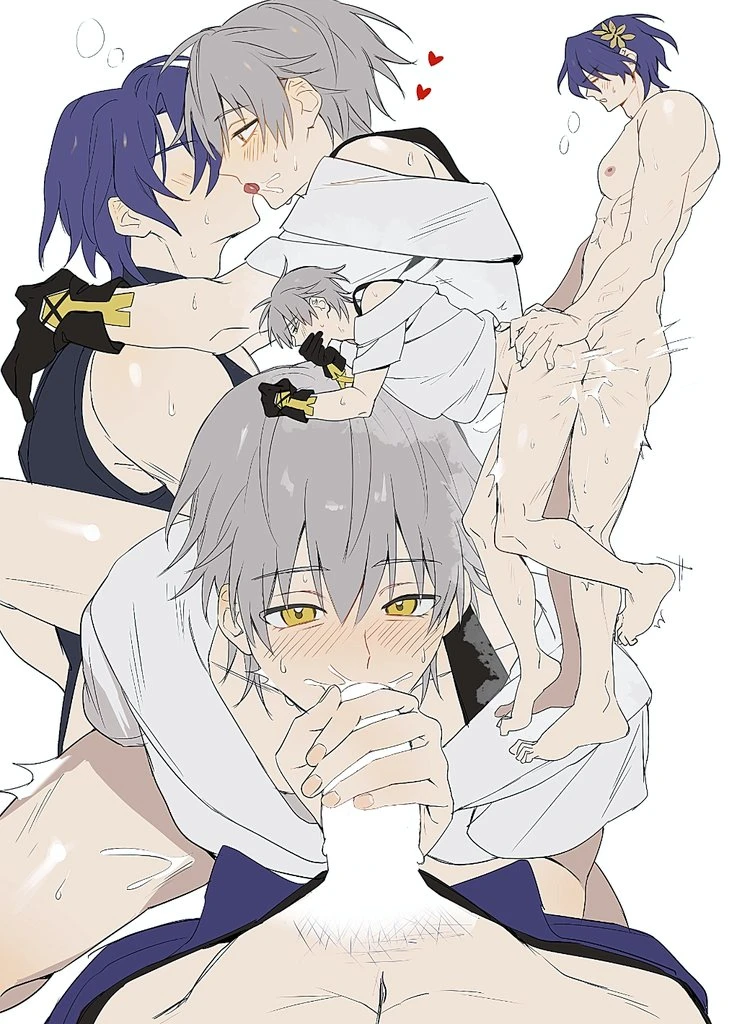 honkai: star rail, caelus (honkai: star rail), dr. ratio (honkai: star rail), blowjob, gay, yaoi