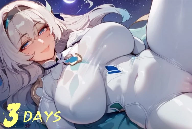 nihilous, honkai: star rail, firefly (honkai: star rail), 1girls, big breasts, bodysuit, cameltoe, grey hair, hair ornament, headband, laying down, looking at viewer, luscious lips, moon, multicolored eyes, skin tight, skindentation, space, thick thighs, tight clothing, ai generated