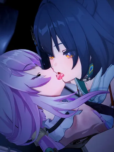 bellingbelle, honkai (series), honkai: star rail, hoyoverse, mihoyo, fu xuan (honkai: star rail), yunli (honkai: star rail), :o, 2girls, black hair, choker, closed eyes, female, female focus, female only, gold eyes, kissing, kissing while sleeping, looking at partner, mouth open, multiple girls, open mouth, pink hair, sleep kiss, sleeping, sleeping on person, tongue, tongue kiss, tongue out, tongue to tongue, tongue wrap, unaware, very hot, yuri, animated, koikatsu, loop, looping animation, no sound, tagme, video