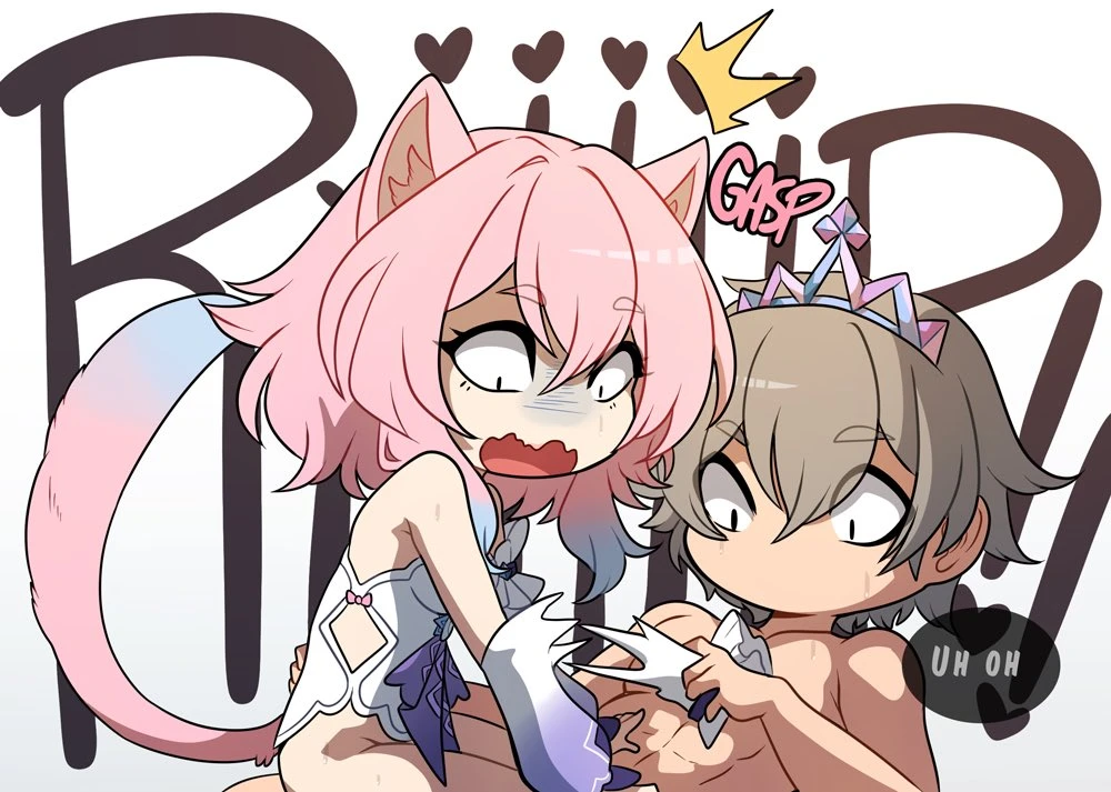 kinkymation, honkai: star rail, caelus (honkai: star rail), march 7th (honkai: star rail), catgirl, female, male, sex, english text, text