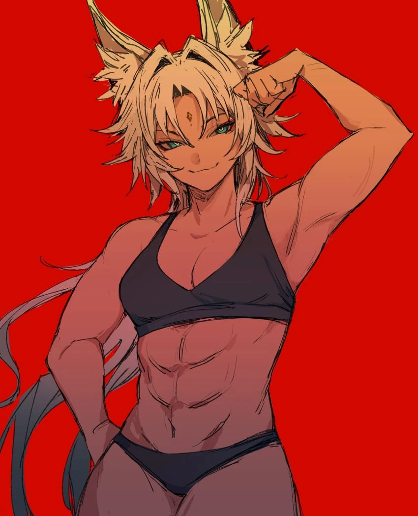 honkai: star rail, feixiao (honkai: star rail), buff, flexing, muscular, muscular female, underwear