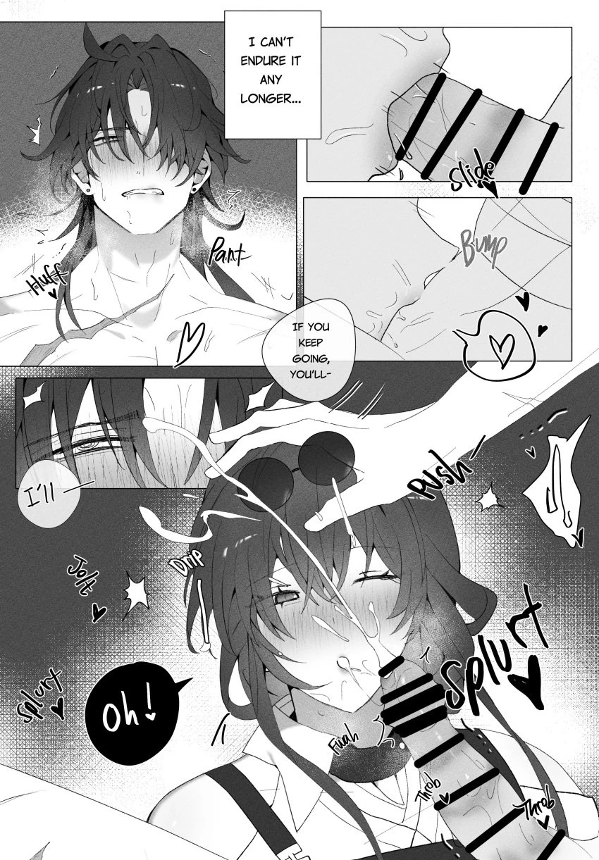 sgrimp, honkai (series), honkai: star rail, blade (honkai: star rail), kafka (honkai: star rail), 1boy, 1girls, after oral, blowjob, cum, cum on face, deepthroat, fellatio, light skin, light-skinned female, oral, comic, comic page, text, text bubble