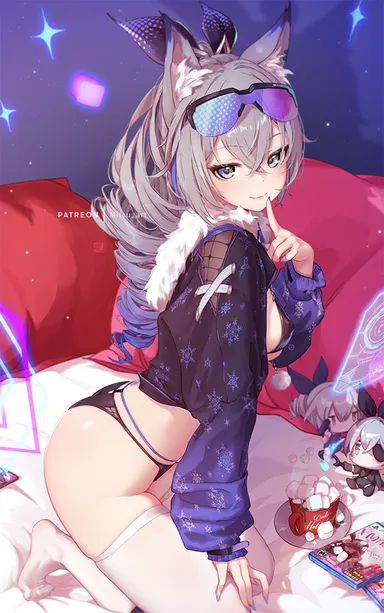 honkai (series), honkai: star rail, mihoyo, silver wolf (honkai: star rail), 1girls, female, female focus, female only, grey eyes, grey hair, looking at viewer, no pants, thighhighs