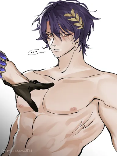 honkai (series), honkai: star rail, dr. ratio (honkai: star rail), blue hair, blush, male only, male/male, pecs, pecs focus