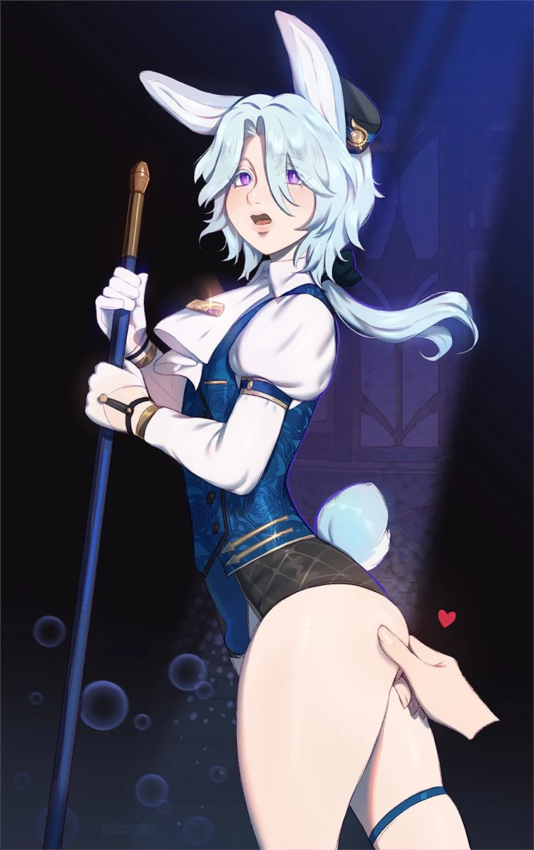 targso, honkai (series), honkai: star rail, misha (honkai: star rail), 1boy, aqua hair, ass, bunny boy, bunny ears, bunny tail, butt pinch, disembodied hand, girly, heart, looking at viewer, male, male only, pinch, purple eyes, solo