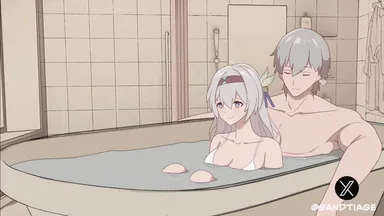 sandtiage, honkai: star rail, caelus (honkai: star rail), firefly (honkai: star rail), bathroom, big breasts, hentai, nsfw, animated