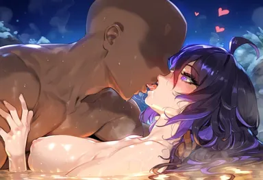 waifulover, honkai: star rail, anonymous male, seele (honkai: star rail), y/n, 1boy, 1girls, ahoge, bald, bangs, black hair, blush, breasts, completely nude, curvaceous, curvaceous female, curvaceous figure, curvy, curvy figure, dark skin, dark-skinned male, eyelashes, faceless, faceless male, female, female focus, french kiss, hair between eyes, heart, heart-shaped pupils, interracial, kissing, large breasts, long hair, looking at another, male, multicolored hair, night, nipples, nude, onsen, open mouth, outdoors, partially submerged, purple eyes, purple hair, saliva, sex, steam, straight, sweat, symbol-shaped pupils, tongue, tongue out, voluptuous, voluptuous female, water, wet, ai generated