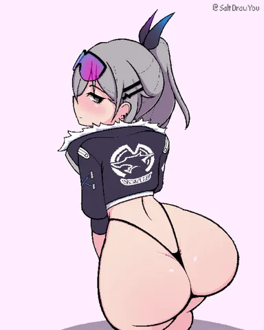 saltdrawyou, honkai: star rail, silver wolf (honkai: star rail), 1girls, ass, ass focus, bubble ass, bubble butt, eyewear on head, female, female focus, female only, g string, jacket, jacket only, pink hair, sunglasses on head, thong, tagme, textless