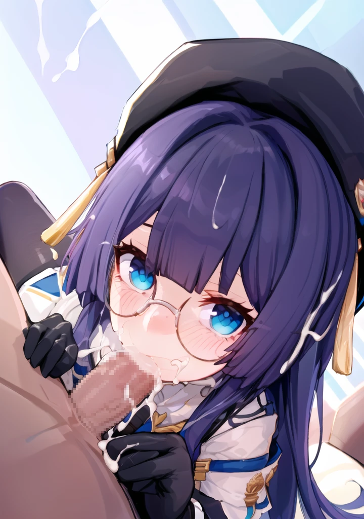 kato (pixiv), honkai: star rail, pela (honkai: star rail), cum, cum in mouth, cum on face, faceless male, fellatio, glasses, oral, ai generated, tagme