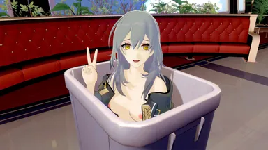 eggys, honkai: star rail, stelle (honkai: star rail), breasts, breasts out, half naked, half-dressed, inside, jacket, jacket open, shy, train, trash can, upper body, victory pose