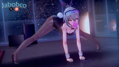 jabobco, honkai (series), honkai: star rail, silver wolf (honkai: star rail), ass, ass up, bent over, bubble gum, bunny costume, bunny girl, bunny tail, bunnysuit, female, female only, light skin, light-skinned female, pantyhose, silver hair, 3d, 3d (artwork), jack-o pose, jackochallenge, koikatsu