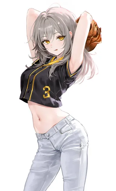 k rity (twitter), rity, twitter, stelle (honkai: star rail), 1girls, belly, belly button, female, grey hair, pants, short top, standing, white pants, yellow eyes, twitter link, twitter username