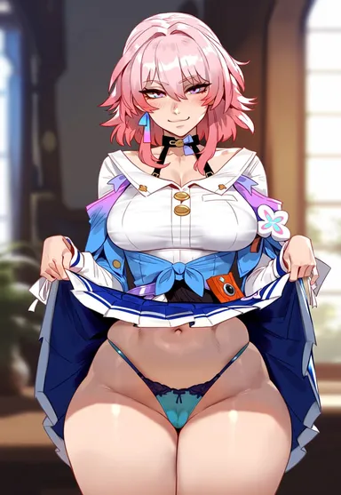 floox, thiccwithaq (ai style), honkai (series), honkai: star rail, march 7th (honkai: star rail), 1girls, breasts, female, hips, large breasts, long hair, naughty face, pink hair, thick thighs, thighs, wide hips, ai generated, artstyle imitation, hi res, high resolution, stable diffusion