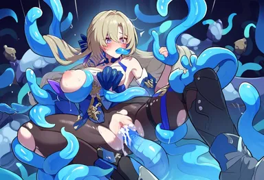 reza3344, honkai: star rail, cocolia rand, breasts, nipples, penetration, slime, tentacle, ai generated