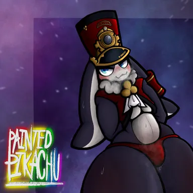 paintedpikachu, honkai: star rail, mihoyo, pom-pom (honkai: star rail), anthro, bodily fluids, lagomorph, leporid, male, mammal, musk clouds, rabbit, solo, sweat, thick thighs, 1:1, hi res