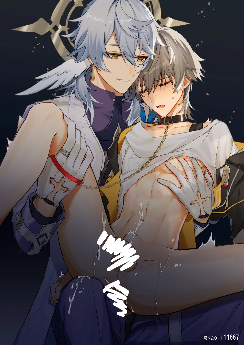 honkai: star rail, caelus (honkai: star rail), sunday (honkai: star rail), 2boys, anal sex, clothed, gay, yaoi