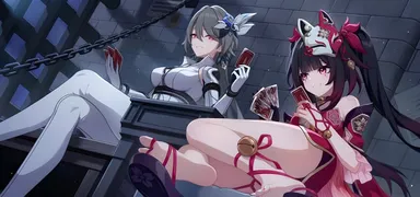 honkai (series), honkai impact 3rd, honkai: star rail, hoyoverse, mihoyo, character request, sparkle (honkai: star rail), 2girls, ankles, anklewear, ass, ass cheeks, bare arms, bare legs, bare shoulders, barefoot, black hair, feet, feet fetish, foot fetish, footwear, grey hair, legs, magenta eyes, nail polish, perfect feet, perfect legs, red eyes, red nail polish, red nails, sandals, seductive, seductive body, seductive pose, seductive smile, showing ass, showing feet, smile, smiling at each other, soles, suggestive, suggestive pose, suggestive posing, suggestive smile, symbol-shaped pupils, thick thighs, thighs, toes, toes spread, official art