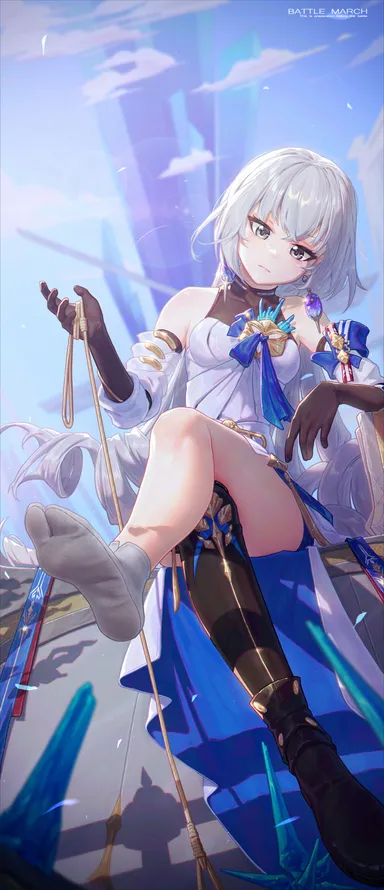 icecake, honkai (series), honkai: star rail, bronya zaychik, 1girls, clothed, clothing, feet, female, female only, foot fetish, footwear, long hair, looking at viewer, sitting, socks, soles, soles of feet in socks, solo, solo female, tabi socks, thick thighs, thighs, 2d, 2d (artwork), alternate version available, digital media (artwork), hi res, highres