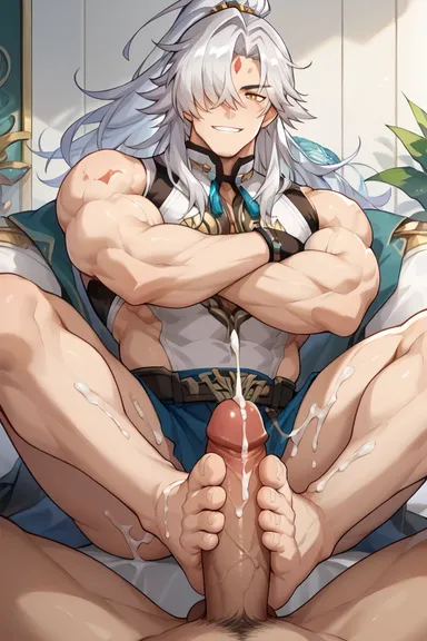 honkai (series), honkai: star rail, jing yuan, viewer, at, bara, bara butt, bara feet, bara tits, best, big, big ass, big feet, big pecs, big penis, big thighs, bright, crossed arms, cum, detailed, erection under clothes, feet, focus, foot fetish, foot grab, foot worship, footjob, footwear, footwear only, gay, gay sex, giant, gold eyes, hair, large, looking, male, male focus, male foot fetish, medium, muscle, muscular, penis, perfect, precum, precum drip, proportions, quality, shot, skin, testicles, well, white hair, yellow eyes, ai generated