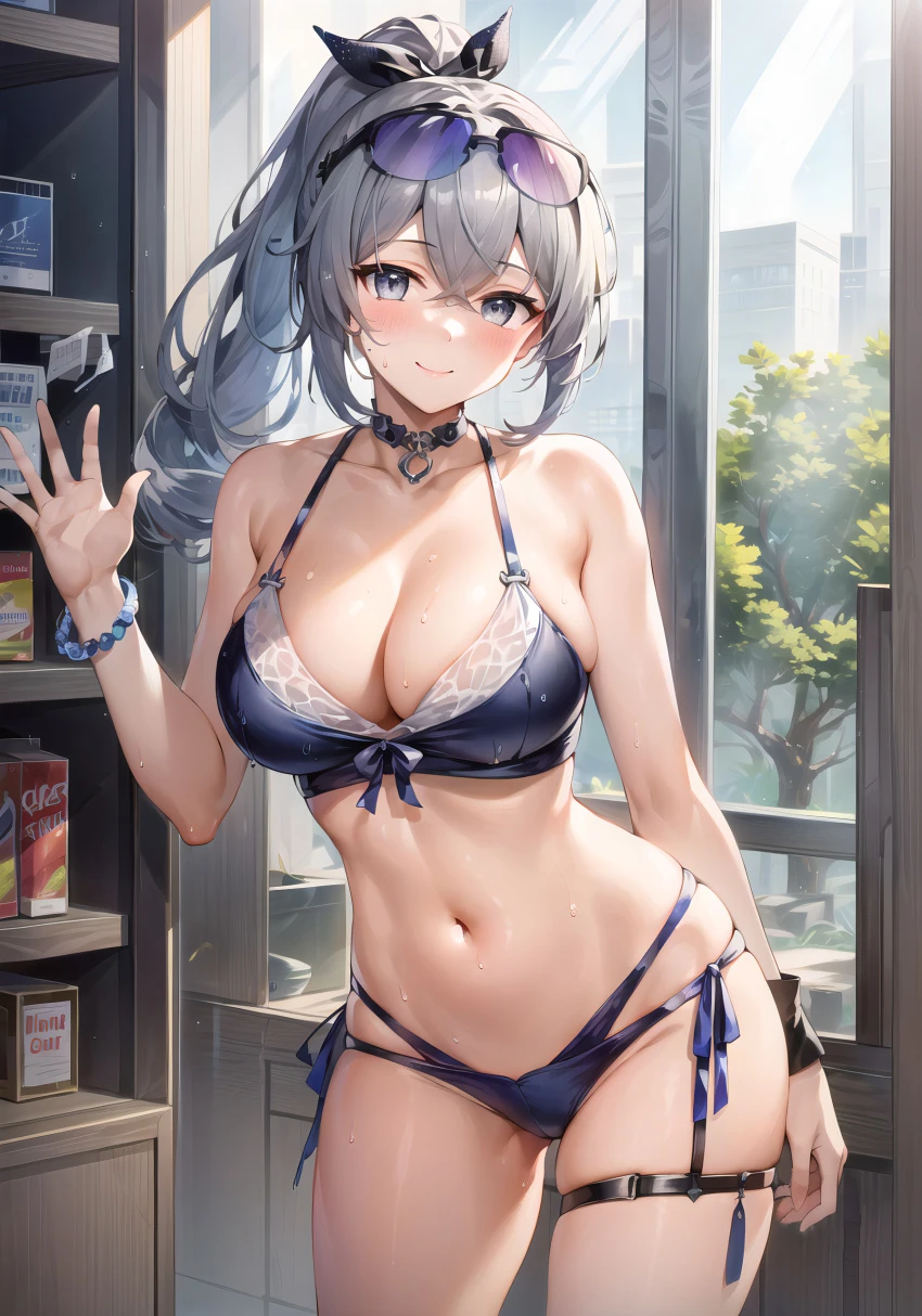 stable diffusion, honkai: star rail, silver wolf (honkai: star rail), 1girls, curvaceous, curvy body, curvy figure, eyewear on head, female focus, female only, huge breasts, seductive look, solo female, solo focus, sunglasses on head, voluptuous, voluptuous female, ai generated