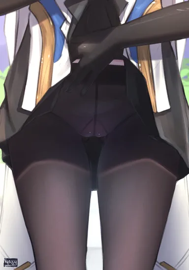 nyaxxy, honkai: star rail, pela (honkai: star rail), 1girls, blue eyes, blue hair, cameltoe, female, glasses, pantyhose, upskirt, tagme