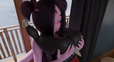 tocher44, honkai (series), honkai: star rail, undertale, muffet, pom-pom (honkai: star rail), 2futas, anthro, blowjob, furry, futa on futa, futa only, futanari, humanoid, penis, size difference, 3d, crossover