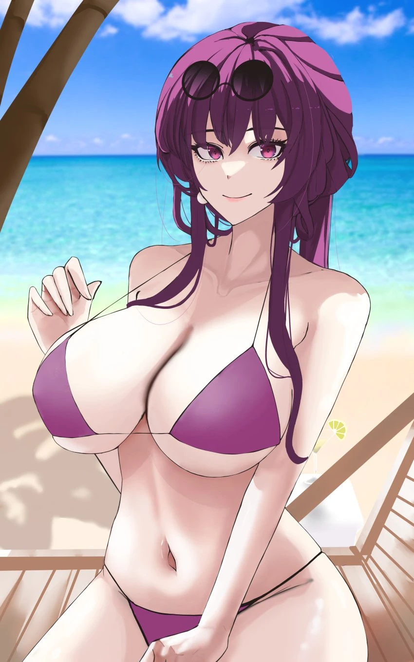 honkai: star rail, kafka (honkai: star rail), ass, beach, breasts, condoms, pussy, sea, swimsuit, tl 130