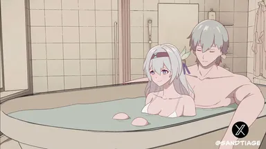 sandtiage, honkai: star rail, caelus (honkai: star rail), firefly (honkai: star rail), bathroom, big ass, big breasts, male, animated, tagme, video