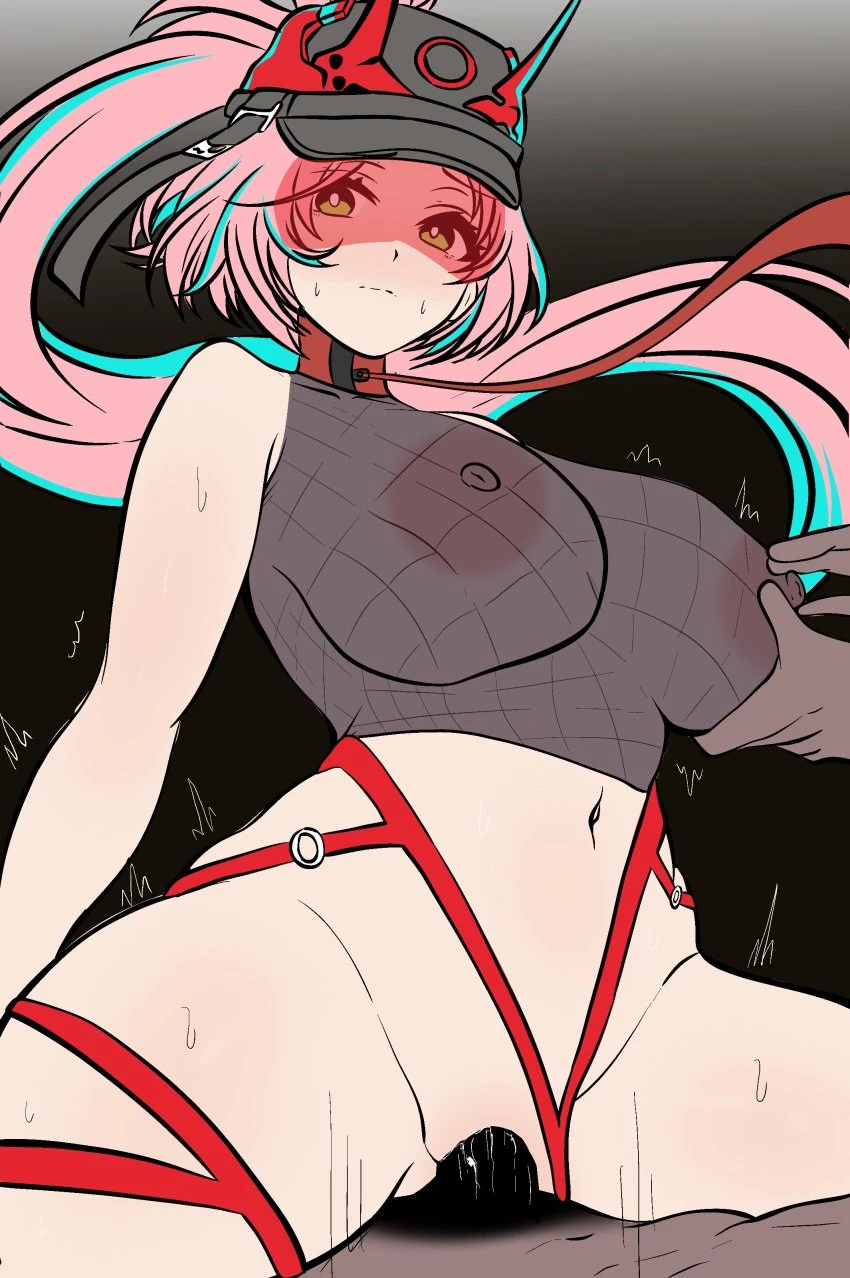 artist request, honkai (series), honkai: star rail, rappa (honkai: star rail), 1girls, 2boys1girl, black background, captured heroine, clothing aside, collar, cowgirl position, dominant male, domination, female, female focus, female on top, female penetrated, fishnet topwear, fishnets, green eyes, hat, leash, leash and collar, leash pull, leashed collar, leashed female, long hair, looking back, male, male dominating female, male domination, male penetrating, male penetrating female, male/female, ninja, nipples, penis, penis in pussy, pink hair, pussy, pussy juice, rape, riding, riding penis, see-through, see-through clothing, see-through top, spread legs, submissive, thick thighs, thighhighs, thighs, touching nipples, unable to escape, very long hair, wide hips, artist name