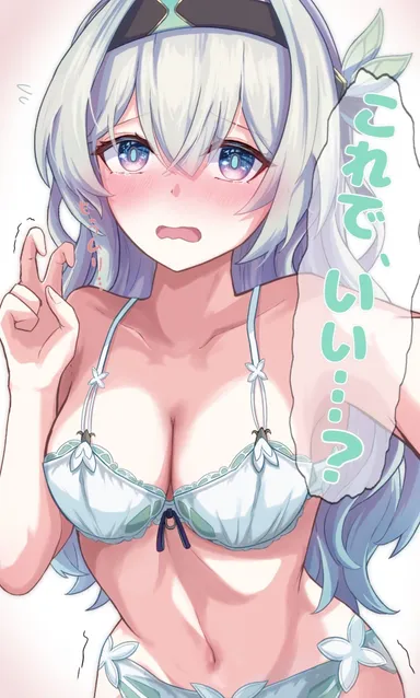 honkai: star rail, firefly (honkai: star rail), blush, headband, long hair, posing, purple eyes, shy, summer, swimsuit, tefutefufu, v, white hair, highres