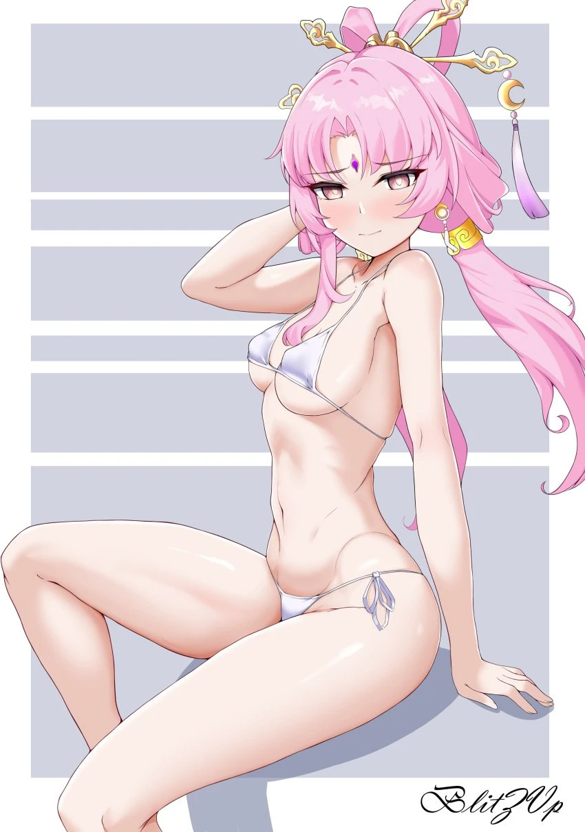 blitzvp, honkai: star rail, fu xuan (honkai: star rail), 1girls, bikini, female, female focus, female only, pink hair