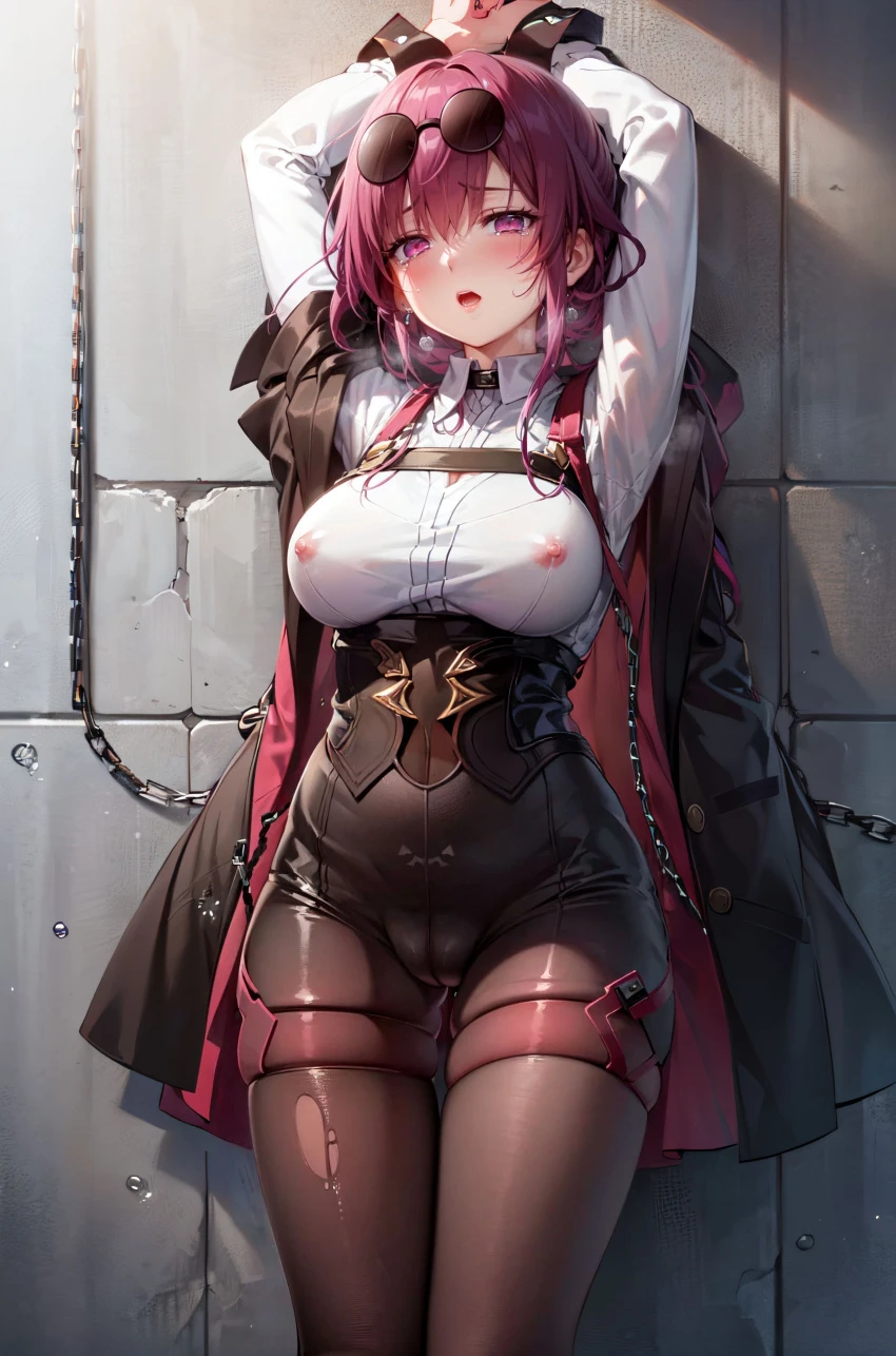 honkai (series), honkai: star rail, kafka (honkai: star rail), glasses, large breasts, mature female, red eyes, red hair, ai generated