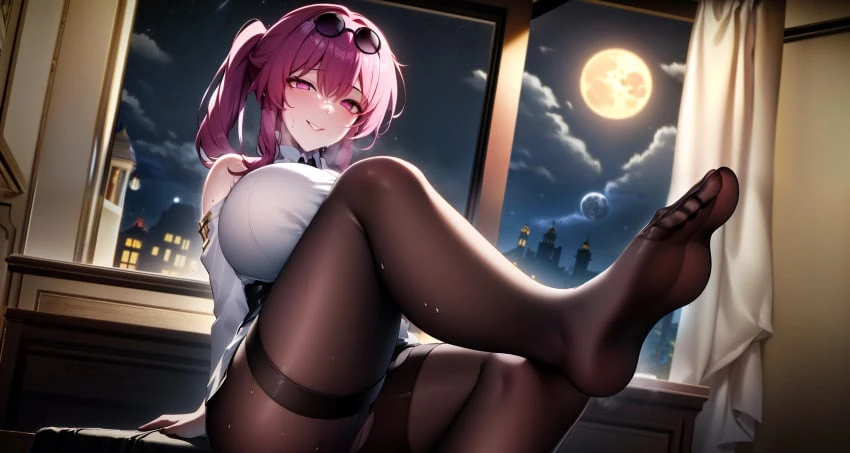 stable diffusion, honkai (series), honkai: star rail, kafka (honkai: star rail), 1girls, curvaceous, curvy body, curvy female, female focus, female only, huge breasts, looking at viewer, pantyhose, ai generated, hi res